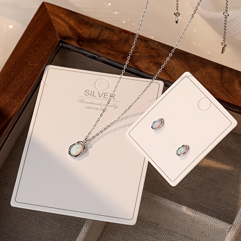 925 Silver Opal Jewelry Set Necklace Earrings Vacation Style Music Festivals
